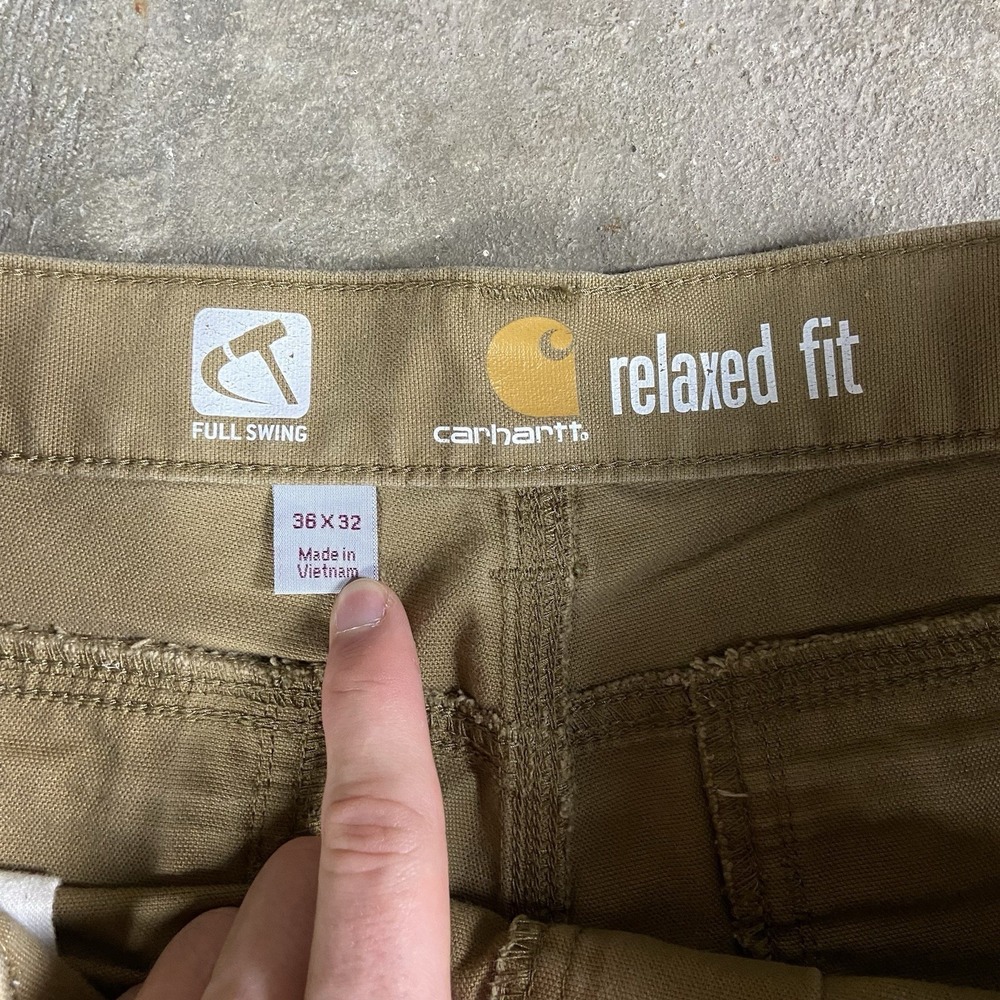 Carhartt Canvas Pants Size 36x32 Tan Full Swing Relaxed Fit Straight Work Wear - Picture 2 of 9